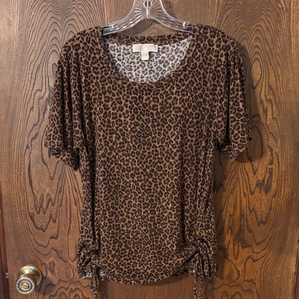 MICHAEL Michael Kors Brown Leopard Print Short Sleeve Top